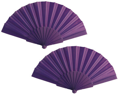 Spaanse Handwaaier - 2x - paars - 23 x 43 cm - Verkoeling waaiers voor zomerse themperatuur