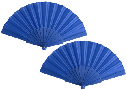Spaanse Handwaaier - 2x stuks - blauw - 23 x 43 cm - Verkoeling waaiers voor zomerse themperatuur