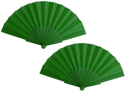 Spaanse Handwaaier - 2x stuks - groen - 23 x 43 cm - Verkoeling waaiers voor zomerse themperatuur
