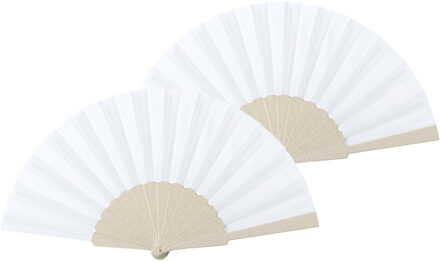 Spaanse handwaaier - 2x - wit - bamboe/polyester - 42 x 23 cm