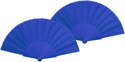 Spaanse handwaaier - 4x - blauw - gerecycled kunststof/polyester - 42 x 23 cm