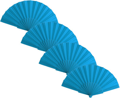 Spaanse Handwaaier - 4x - turquoise - 23 x 43 cm - Verkoeling waaiers voor zomerse themperatuur