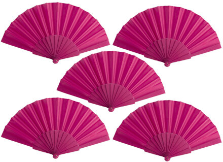 Spaanse Handwaaier - 5x - fuchsia roze - 23 x 43 cm - Verkoeling waaiers voor zomerse themperatuur