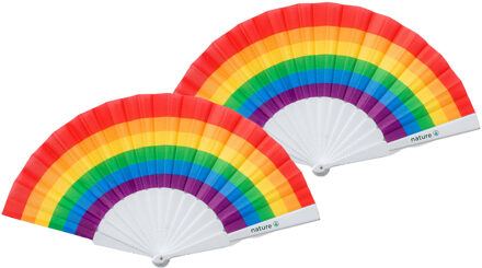 Spaanse handwaaier - 5x - regenboog - gerecycled kunststof/polyester - 42 x 23 cm