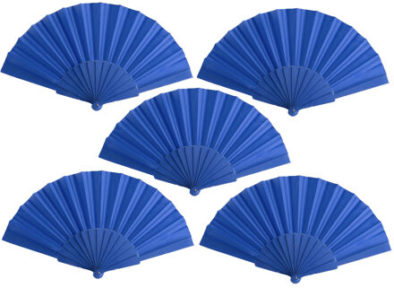 Spaanse Handwaaier - 5x stuks - blauw - 23 x 43 cm - Verkoeling waaiers voor zomerse themperatuur