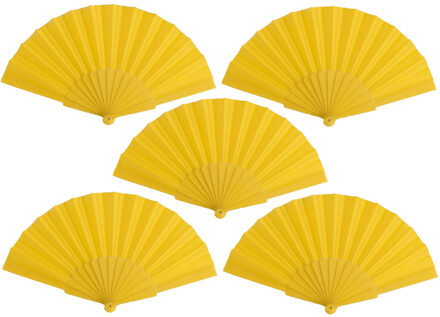 Spaanse Handwaaier - 5x stuks - geel - 23 x 43 cm - Verkoeling waaiers voor zomerse themperatuur