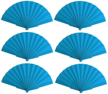 Spaanse Handwaaier - 6x stuks - turquoise - 23 x 43 cm - Verkoeling waaiers voor zomerse themperatuu
