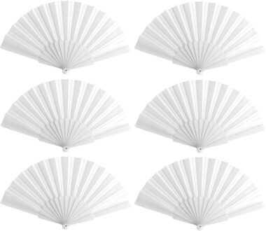 Spaanse Handwaaier - 6x - wit - 23 x 43 cm - Verkoeling waaiers voor zomerse themperatuur