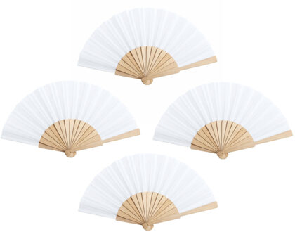 Spaanse handwaaier - 8x - wit - hout/polyester - 42 x 23 cm
