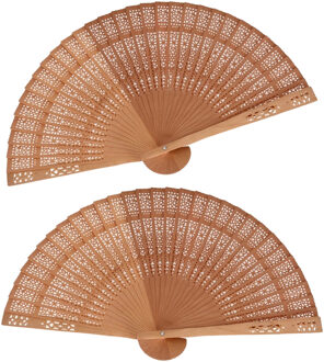Spaanse handwaaier Arabian Night - 2x - lichtbruin - kunststof/polyester - 23 cm