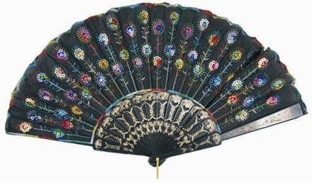 Spaanse handwaaier - donkergroen - pailletten - kunststof/polyester - 24 x 44 cm - Verkleedattributen