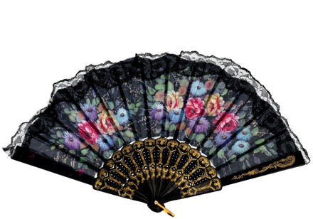 Spaanse handwaaier Marbella - multi colour - kunststof/polyester - 23 cm