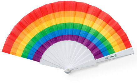 Spaanse handwaaier - regenboog - gerecycled kunststof/polyester - 42 x 23 cm