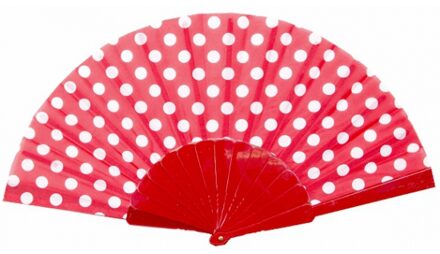 Spaanse handwaaier - rood/wit - kunststof/polyester - 42 x 24 cm Multi