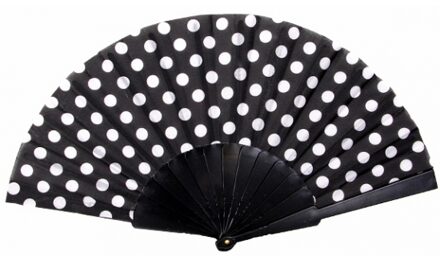 Spaanse handwaaier - zwart/wit - kunststof/polyester - 42 x 24 cm