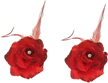 Spaanse of Hawaii thema haarbloem - 2x - rood - met speld/elastiek - verkleden - kunststof