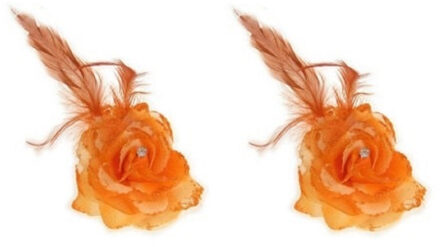 Spaanse of Hawaii thema haarbloem - 2x stuks - oranje - met speld/elastiek - verkleden - kunststof