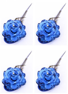 Spaanse of Hawaii thema haarbloem - 4x stuks - blauw - met speld/elastiek - verkleden - kunststof