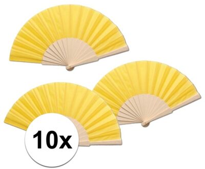 Spaanse waaier - 10x - geel - 42 x 23 cm - hout - verkoelend - handwaaier