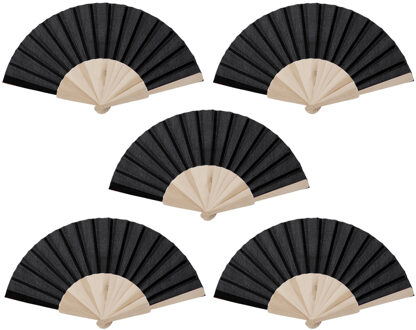 Spaanse waaier - 10x - zwart - 42 x 23 cm - hout - verkoelend - handwaaier