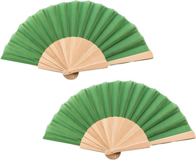 Spaanse waaier - 2x - groen - 42 x 23 cm - hout - verkoelend - handwaaier