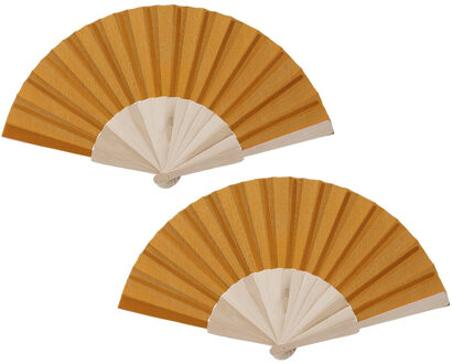Spaanse waaier - 2x - oranje - 42 x 23 cm - hout - verkoelend - handwaaier