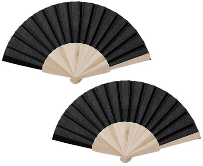 Spaanse waaier - 2x - zwart - 42 x 23 cm - hout - verkoelend - handwaaier