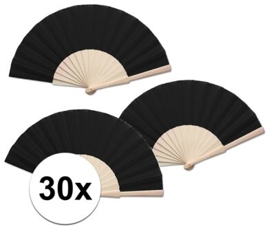 Spaanse waaier - 30x - zwart - 42 x 23 cm - hout - verkoelend - handwaaier