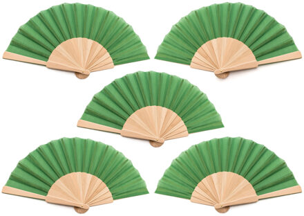 Spaanse waaier - 5x - groen - 42 x 23 cm - hout - verkoelend - handwaaier