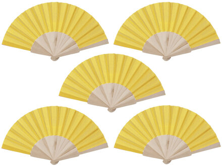 Spaanse waaier - 8x - geel - 42 x 23 cm - hout - verkoelend - handwaaier