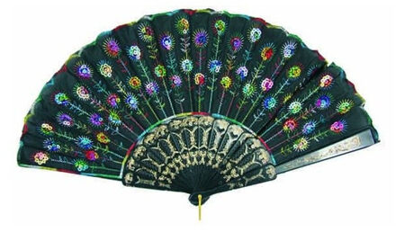Spaanse waaier met pailletten - Groen - Spaanse verkleed jurken accessoires - Verkoeling