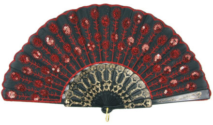 Spaanse waaier met pailletten - Rood - Spaanse verkleed accessoires