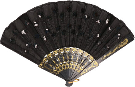 Spaanse waaier met pailletten - Zwart - Spaanse verkleed jurken accessoires - Verkoeling