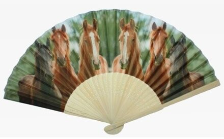 Spaanse waaier - paardenprint - 21 x 38 cm - polyester/bamboe - vouwwaaier - handwaaier Multi