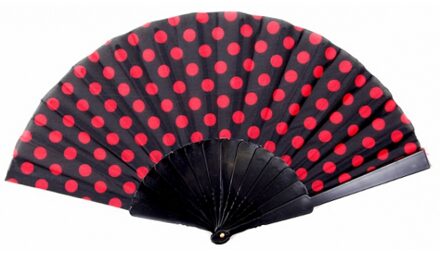Spaanse waaier - zwart met rode stippen - 24 cm - Flemenco handwaaier - Spaanse accessoires Multi
