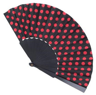 Spaanse waaier - zwart met rode stippen - 24 cm - Twenties - Zomer - Carnaval