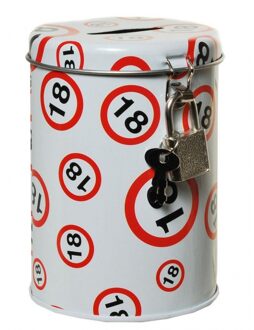Spaarpot 18 jaar verjaardag - met verkeersborden print - 11 x 8 cm - met slotje