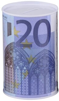 Spaarpot 20 euro - metaal/blik - biljet - 8 x 11 cm - munten - sparen Blauw