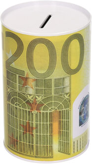 Spaarpot 200 euro - metaal/blik - biljet - 8 x 11 cm - munten - sparen