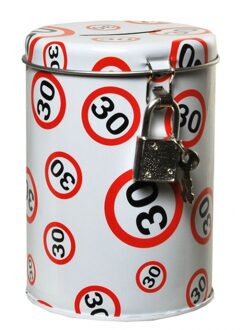 Spaarpot 30 jaar verjaardag - met verkeersborden print - 11 x 8 cm - met slotje Multi