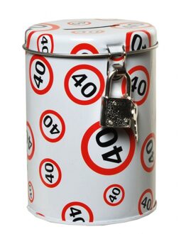 Spaarpot 40 jaar verjaardag - met verkeersborden print - 11 x 8 cm - met slotje Multi
