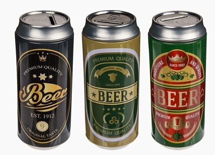 Spaarpot bierblik groen en rood