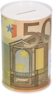 Spaarpot blik 50 euro biljet 8 x 15 cm - Spaarpotten Oranje