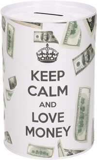 spaarpot blik dollar biljetten - keep calm - 10 x 15 cm - Spaarpotten Wit