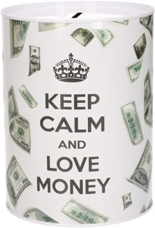 spaarpot blik dollar biljetten - keep calm - 12 x 16 cm - Spaarpotten Wit