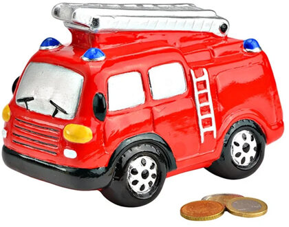 Spaarpot brandweerauto - voor kinderen - keramiek - rood - 16 x 12 x 8 cm Donkerrood