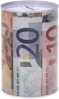 Spaarpot euro biljetten - 10 x 15 cm - metaal/blik met geld opdruk