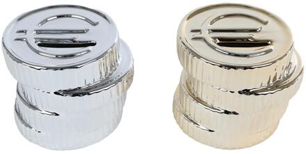 Spaarpot Euromunt zilver/goud 9,5x9x8cm verschillende