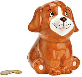 Spaarpot hondje - keramiek - bruin - 12 x 17 x 12 cm - sparen - kinderen