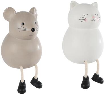 Spaarpot Kat & Muis pootjes 10x10x14cm verschillende